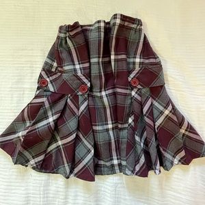 Pleated Maroon Plad Flannel Skirt
